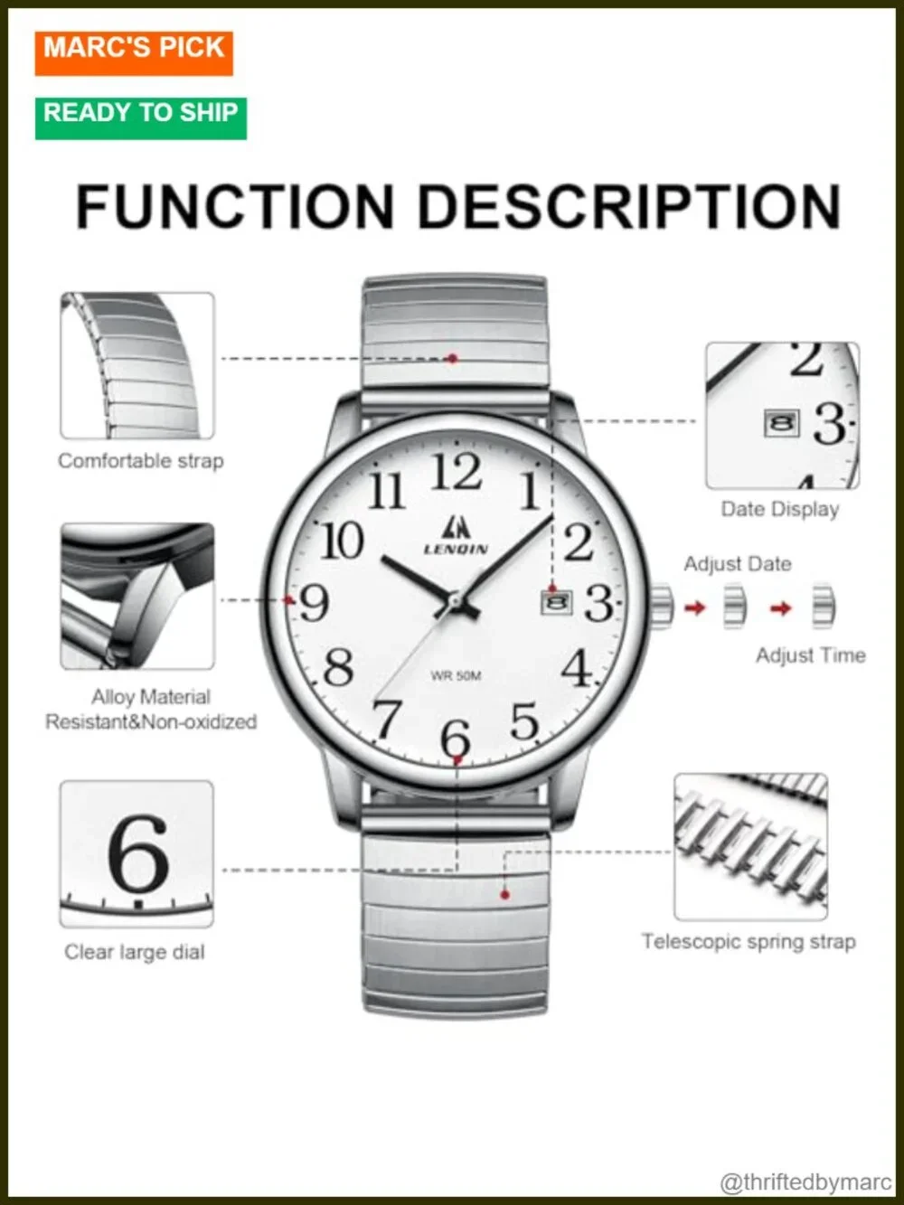 Mens Wrist Watch Easy Read Analog Quartz Sport Waterproof Date Stainless Steel